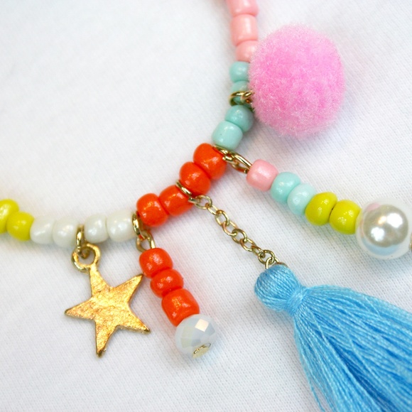 Boho Beaded Hoops w/ Tassels, Poms, Stars NWT - Picture 3 of 6